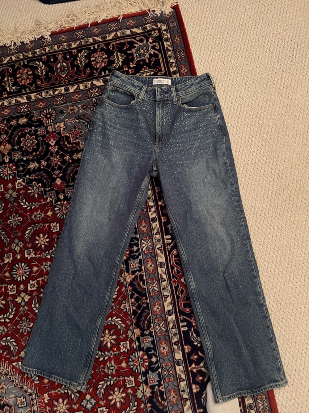 Abercrombie & Fitch Blue Straight-Leg Jeans with Subtle Stud Detail